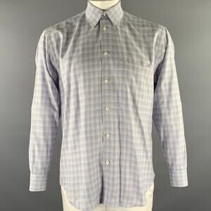 BRIONI Size M Blue Tan Plaid Cotton Long Sleeve Shirt